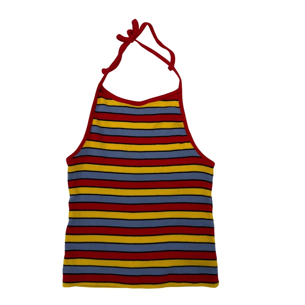 Brandy Melville Made in Italy Striped Halter Top Red Yellow Blue Y2K 100% Cotton